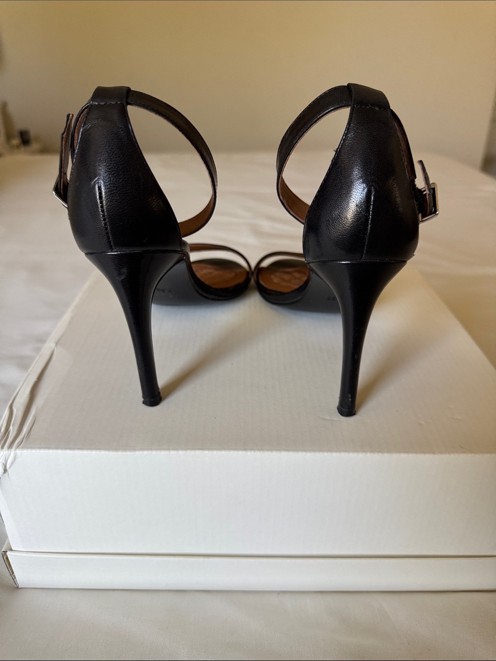 Ralph Lauren Black Leather Ankle-Strap Stiletto Sandals - Picture 3 of 9